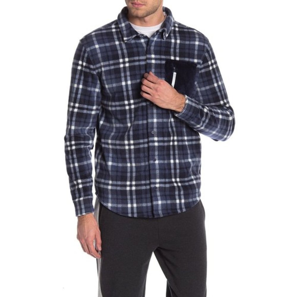 NWT Mens Size Large or XL Nordstrom Cozy Plaid Faux Fur & Fleece Shirt Jacket